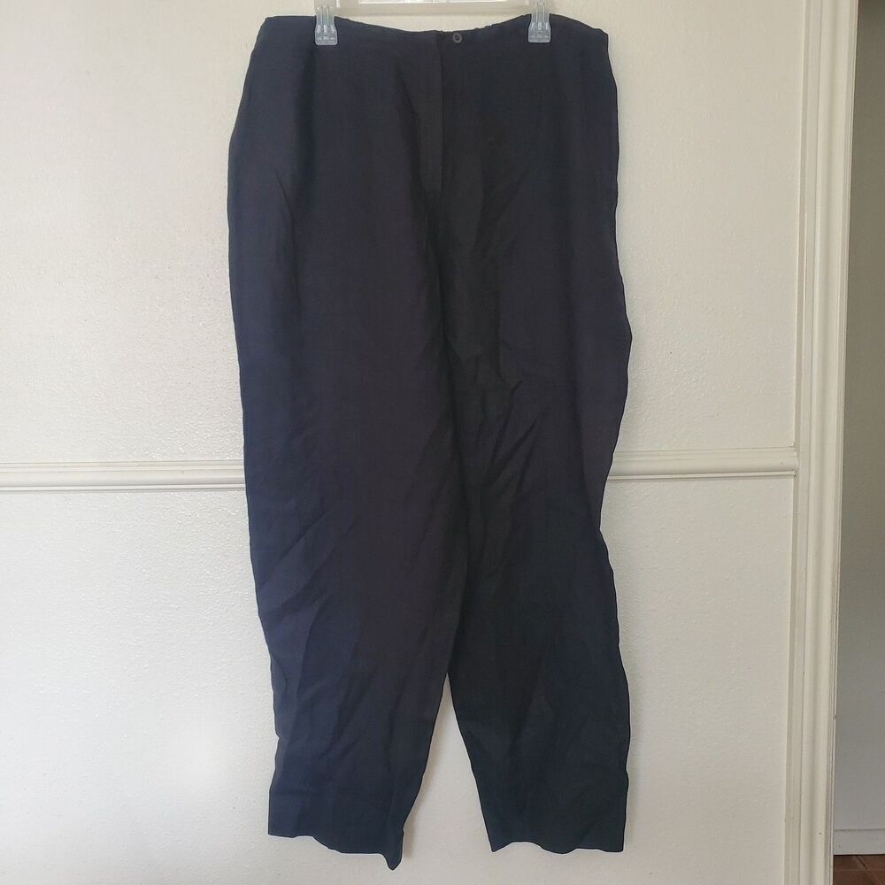 Harvé Benard Women's Charcoal Gray 100% Linen Flat Front Relaxed Pants Size XL